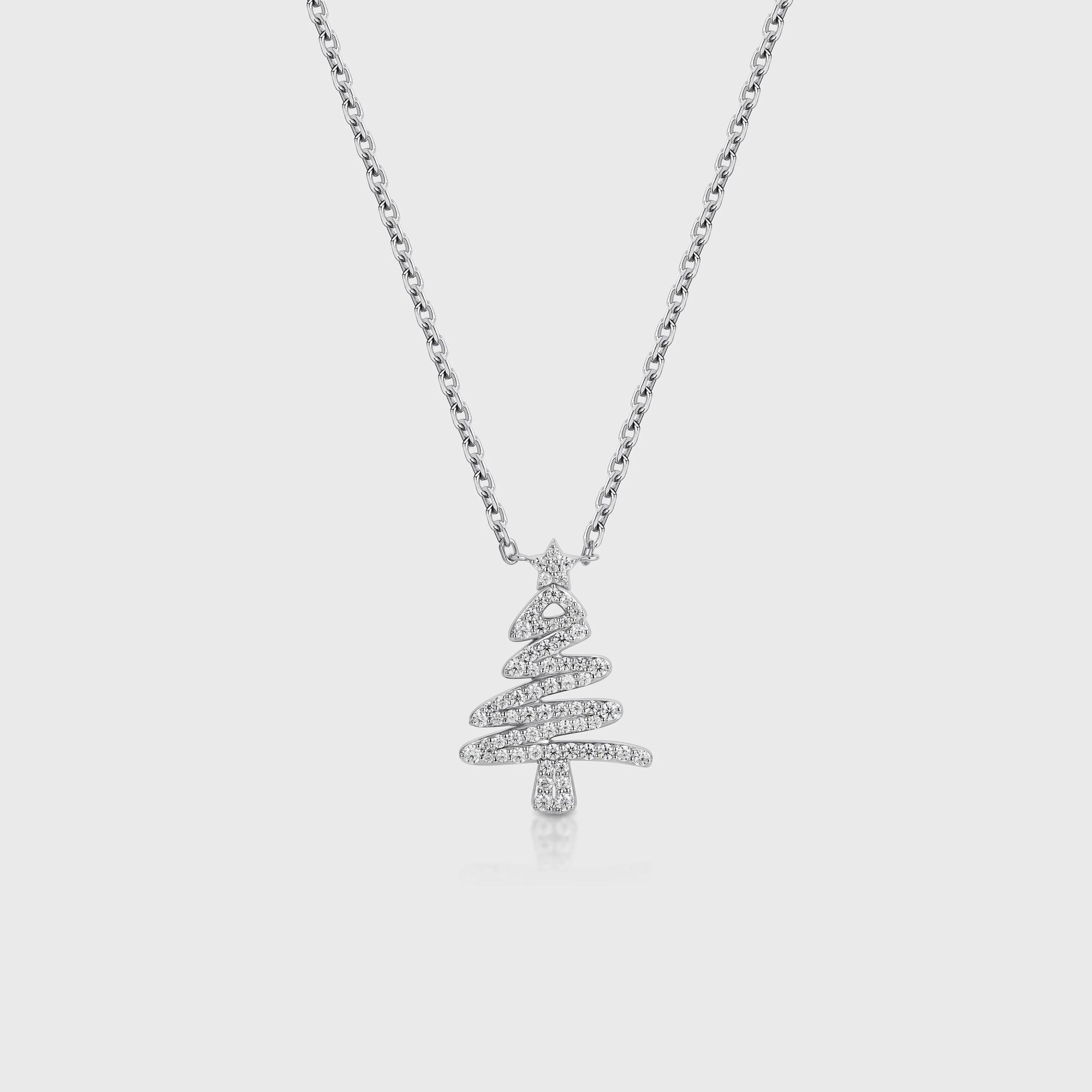 Christmas Tree Pendant Necklace with Moissanite or Diamonds Halo Accents - Image 6