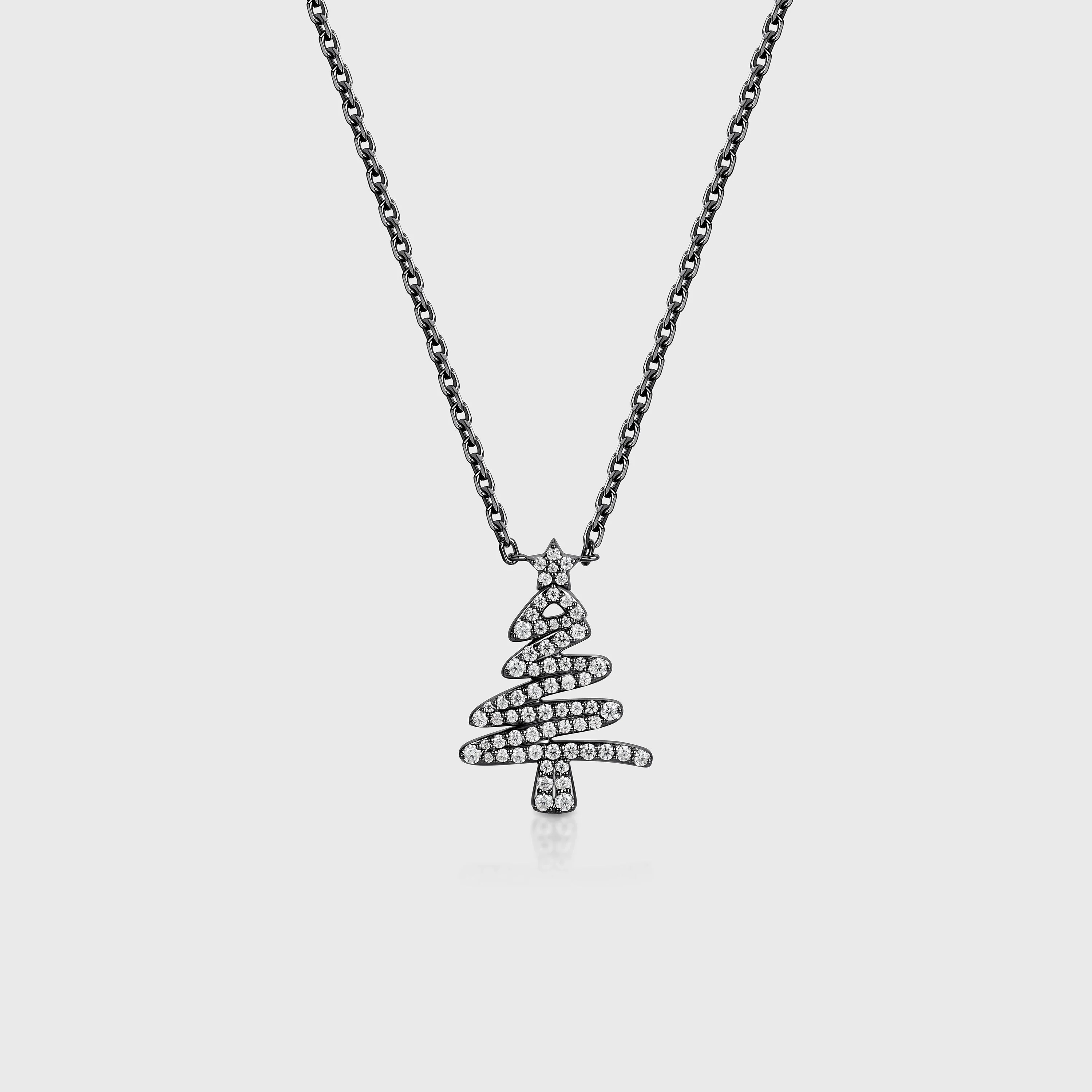 Christmas Tree Pendant Necklace with Moissanite or Diamonds Halo Accents - Image 8