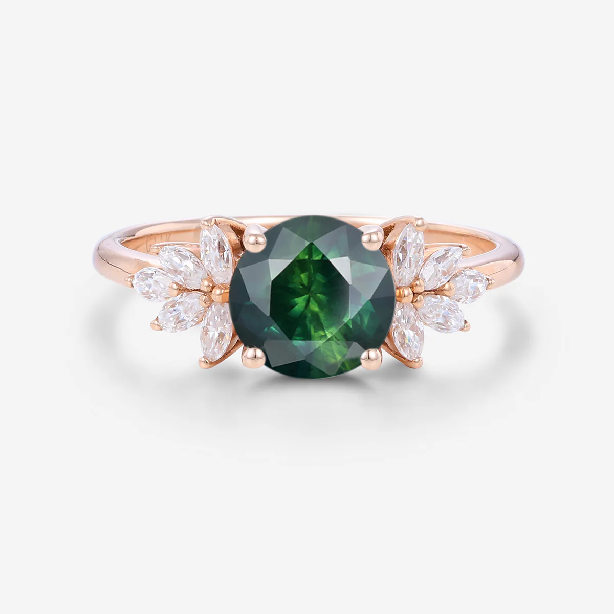 Round Blue green sapphire Cluster Engagement ring - Image 4
