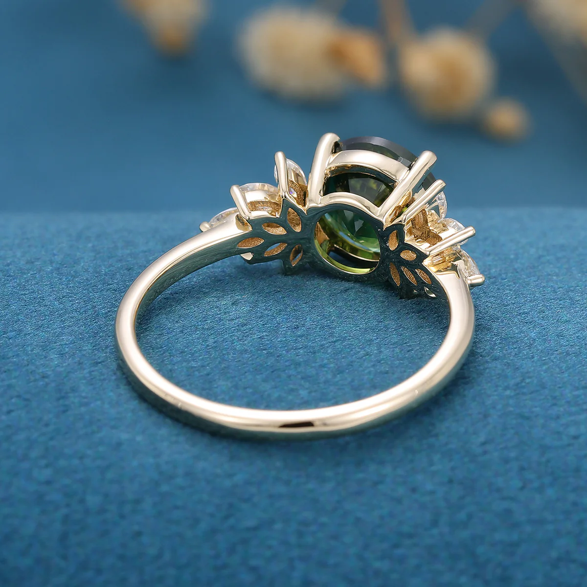 Round Blue green sapphire Cluster Engagement ring - Image 9