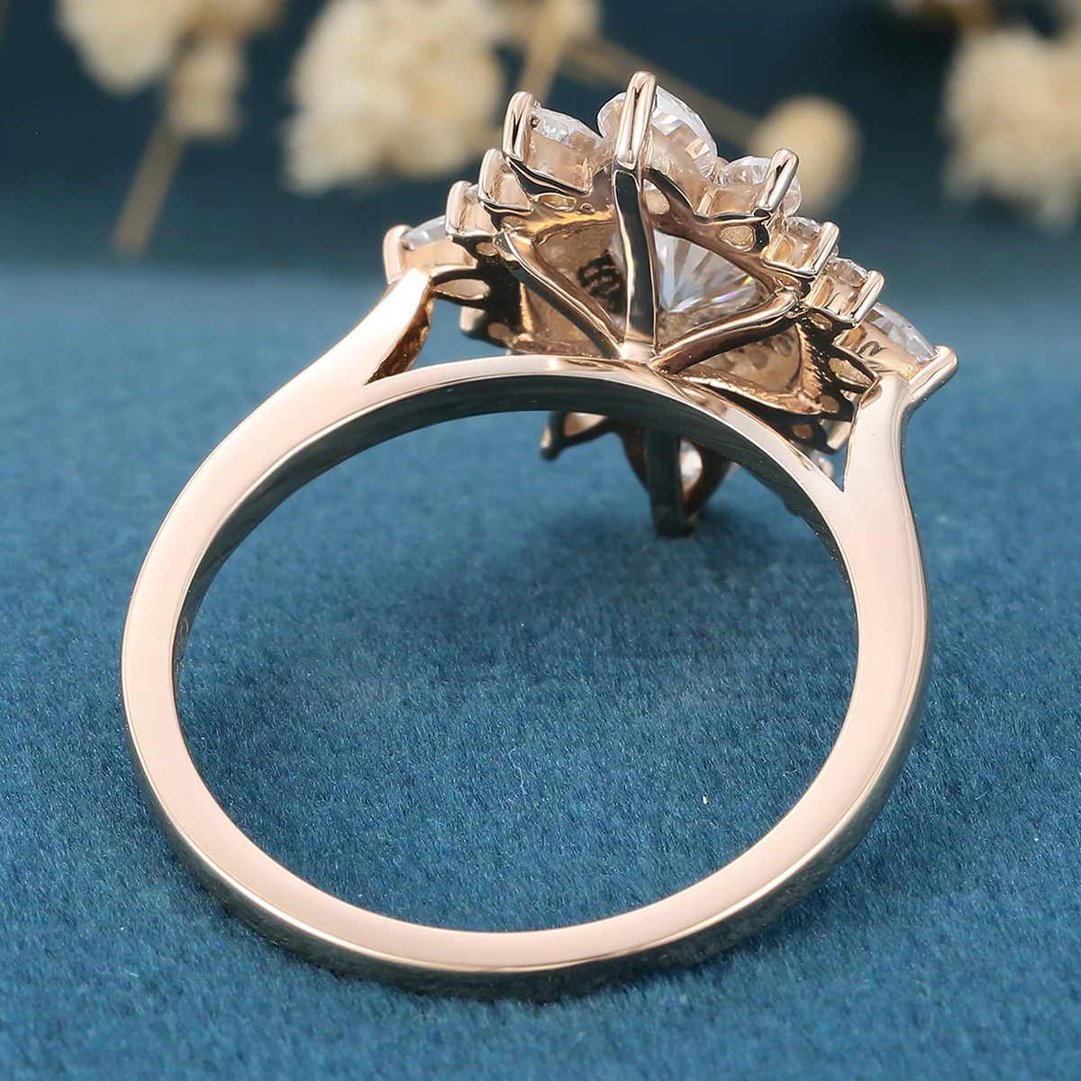 Bezel Set Round cut Halo Moissanite | Diamond Gold Engagement Ring - Image 6