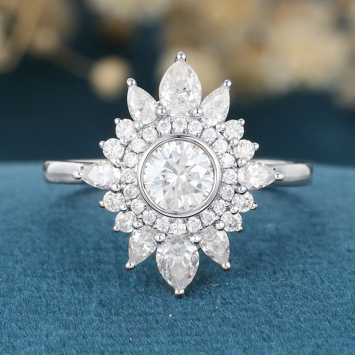 Bezel Set Round cut Halo Moissanite | Diamond Gold Engagement Ring - Image 7