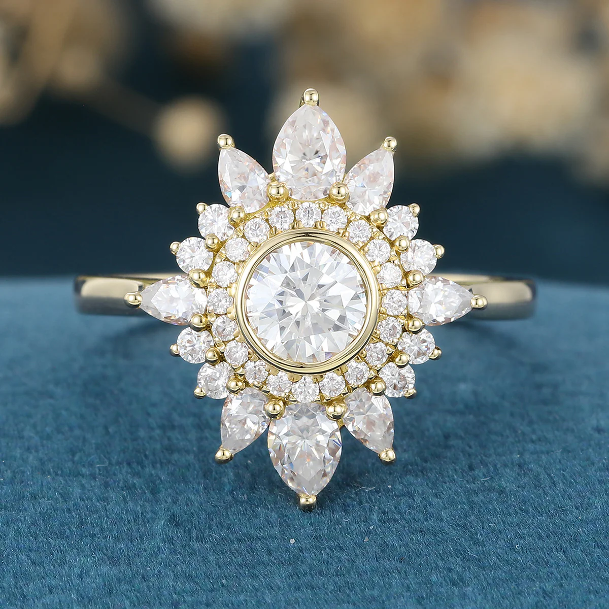 Bezel Set Round cut Halo Moissanite | Diamond Gold Engagement Ring - Image 8