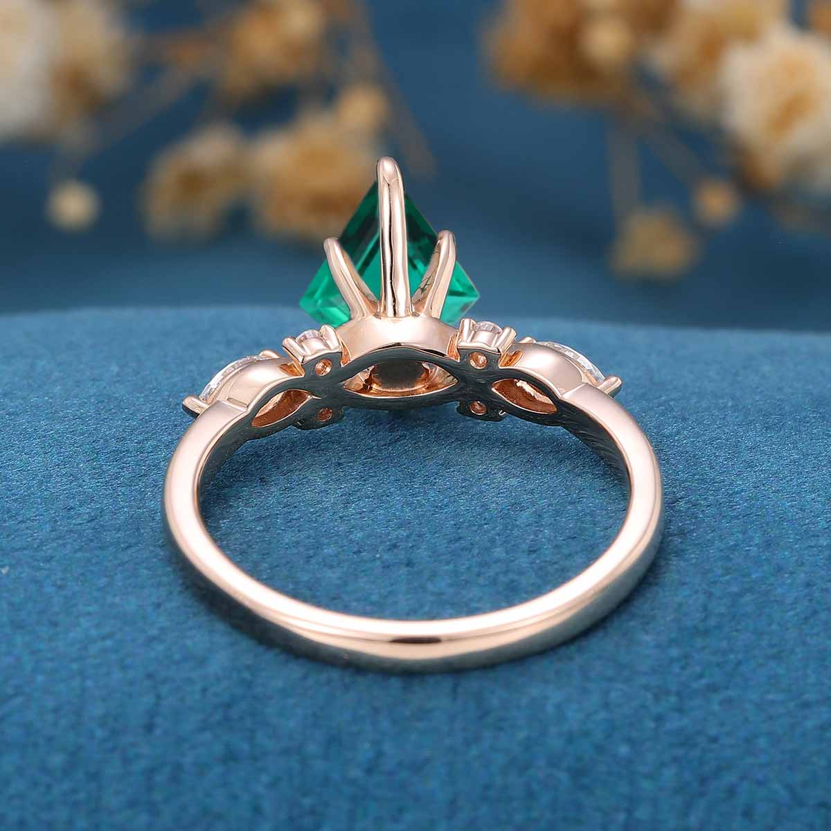 Kite Cut Lab Emerald Cluster Engagement Ring - Image 6