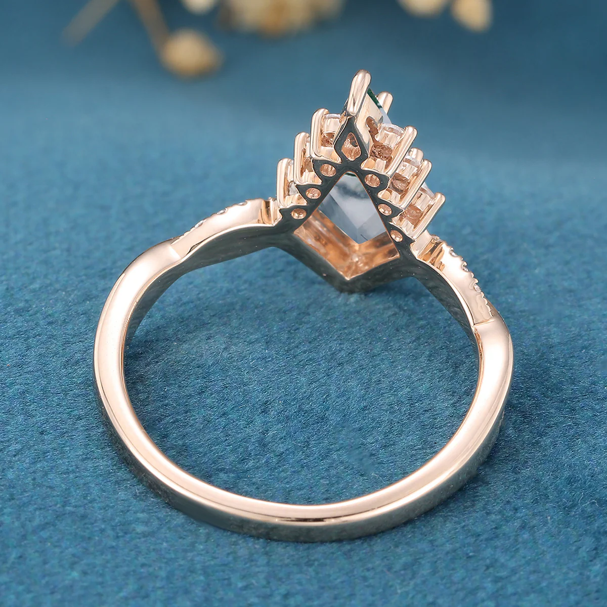 Kite Cut Natural Green Moss Agate Cluster Engagement Ring - Image 4