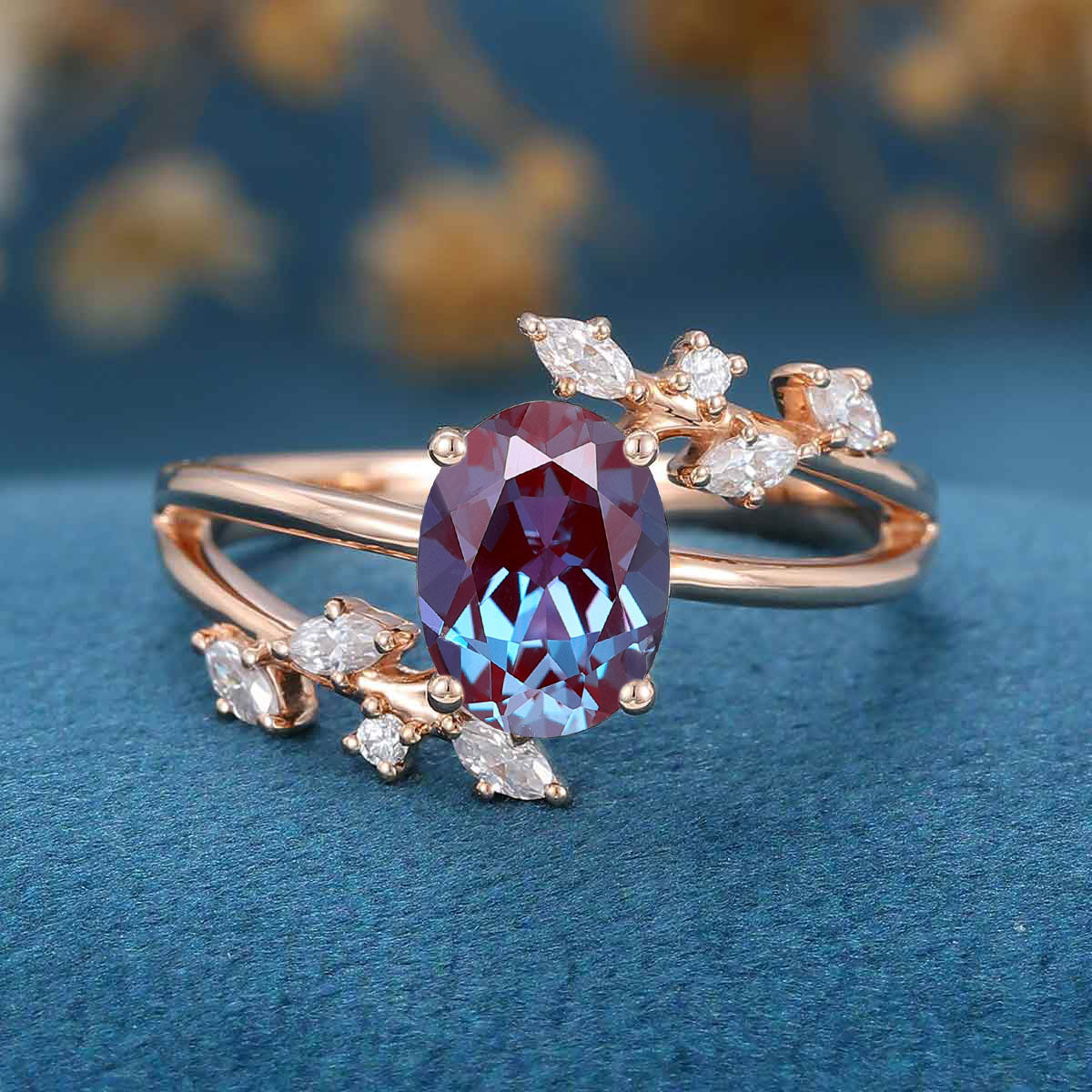 Oval cut Alexandrite | Diamond Engagement ring - Image 4