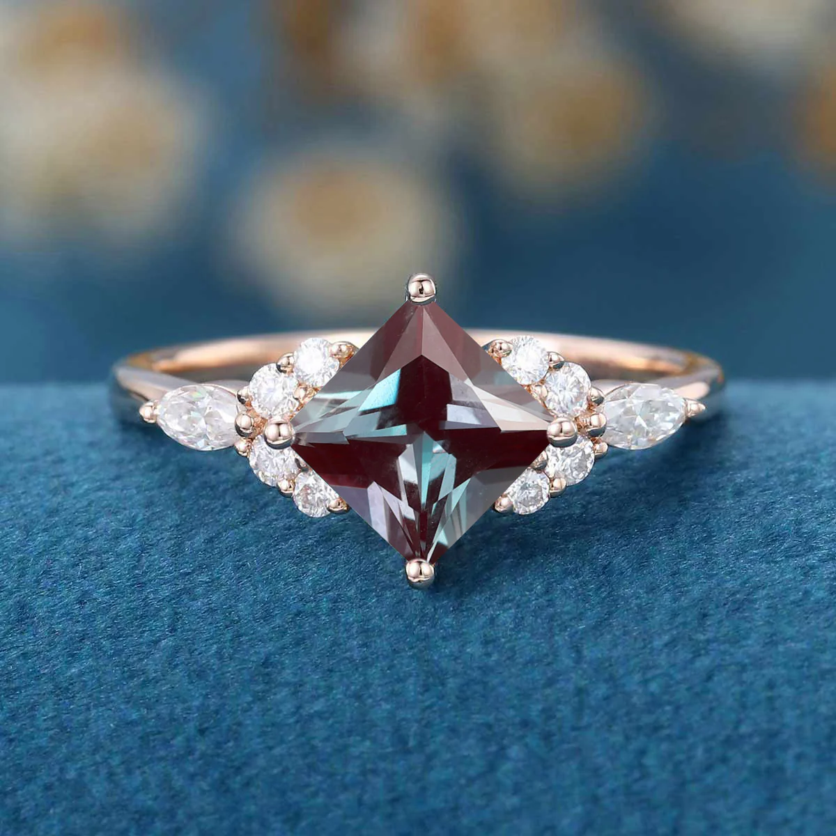 Princess cut Lab Alexandrite | Diamond Engagement ring - Image 3