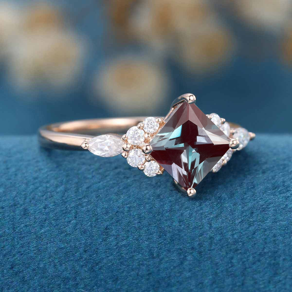 Princess cut Lab Alexandrite | Diamond Engagement ring - Image 4