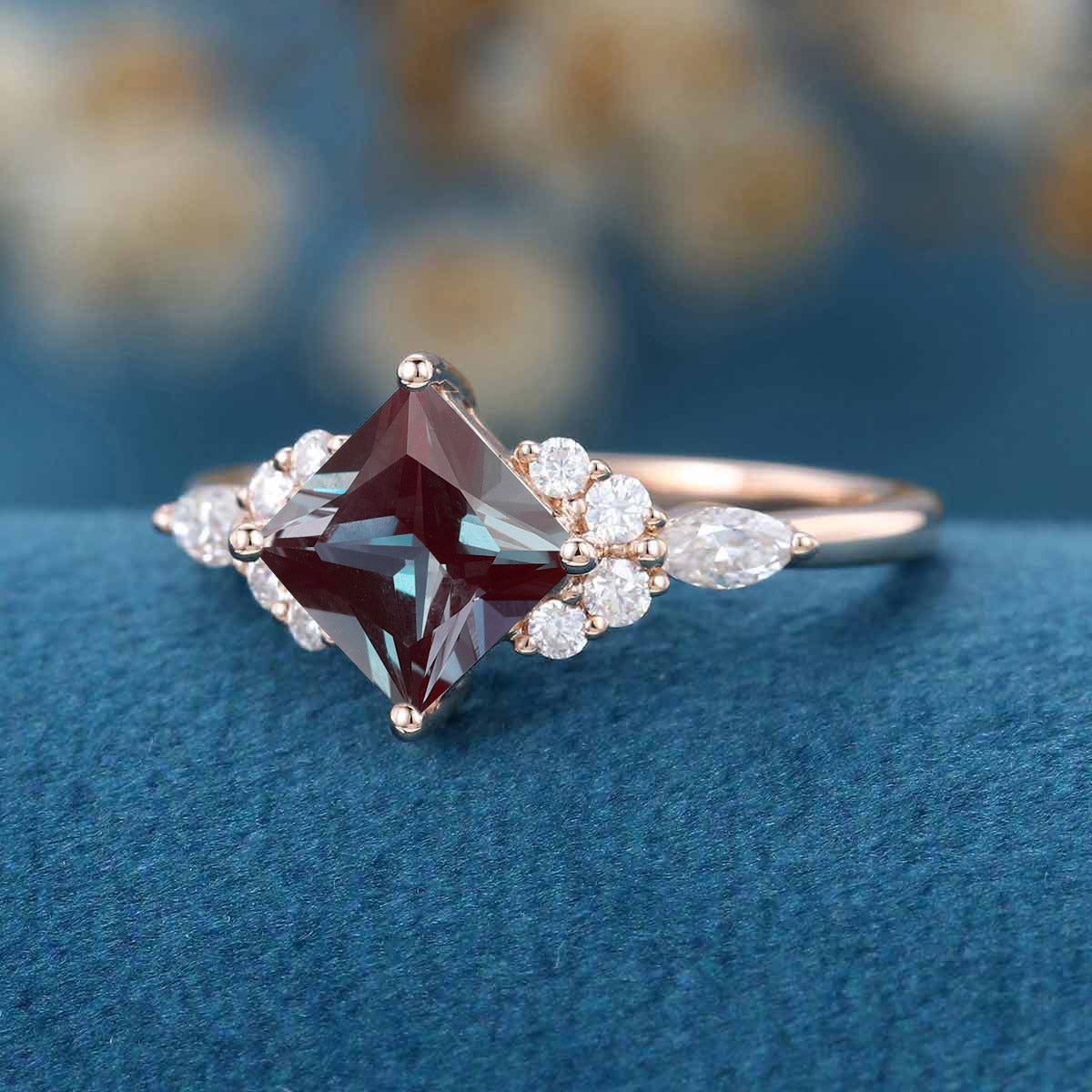 Princess cut Lab Alexandrite | Diamond Engagement ring - Image 5