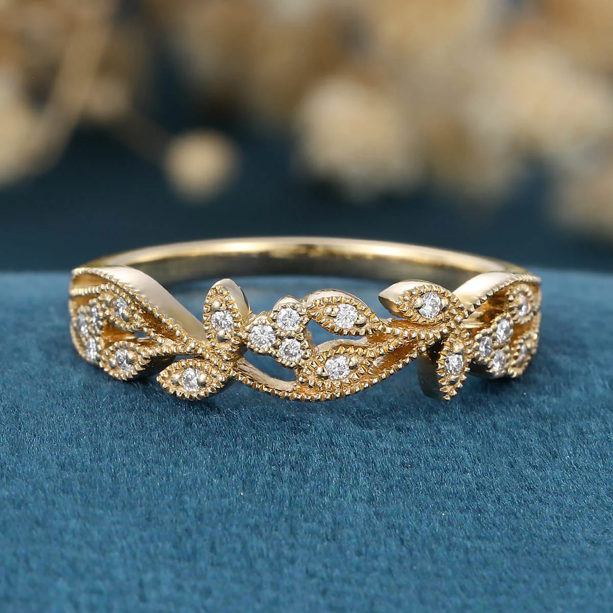 Nature Inspired moissanite | Diamonds Leaf branch stacking Gold wedding ring - Image 10