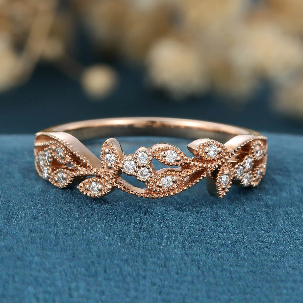 Nature Inspired moissanite | Diamonds Leaf branch stacking Gold wedding ring - Image 3