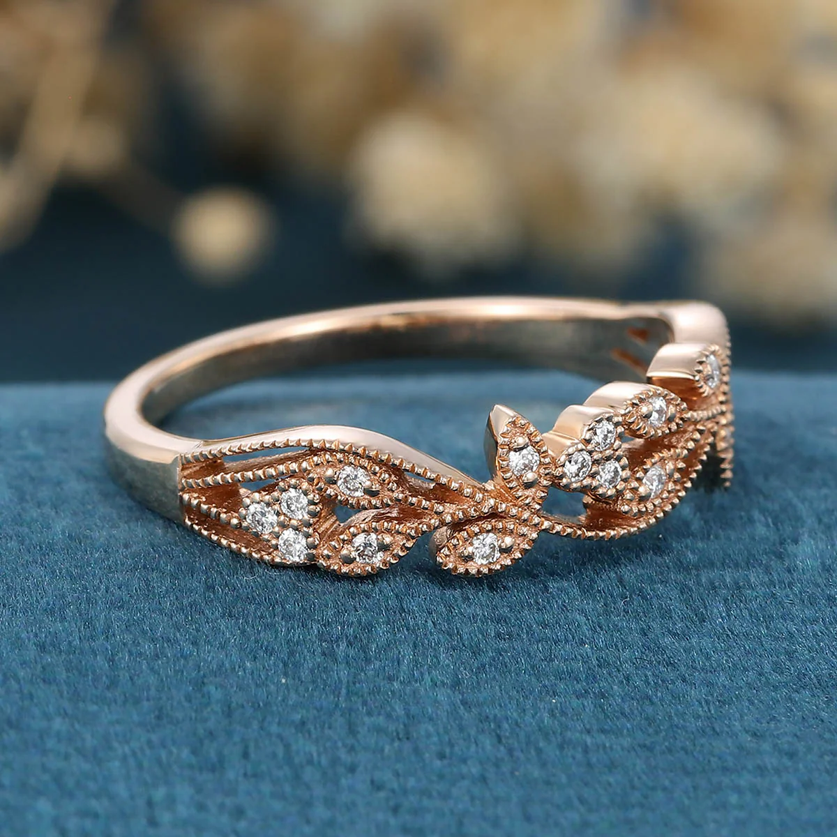 Nature Inspired moissanite | Diamonds Leaf branch stacking Gold wedding ring - Image 4