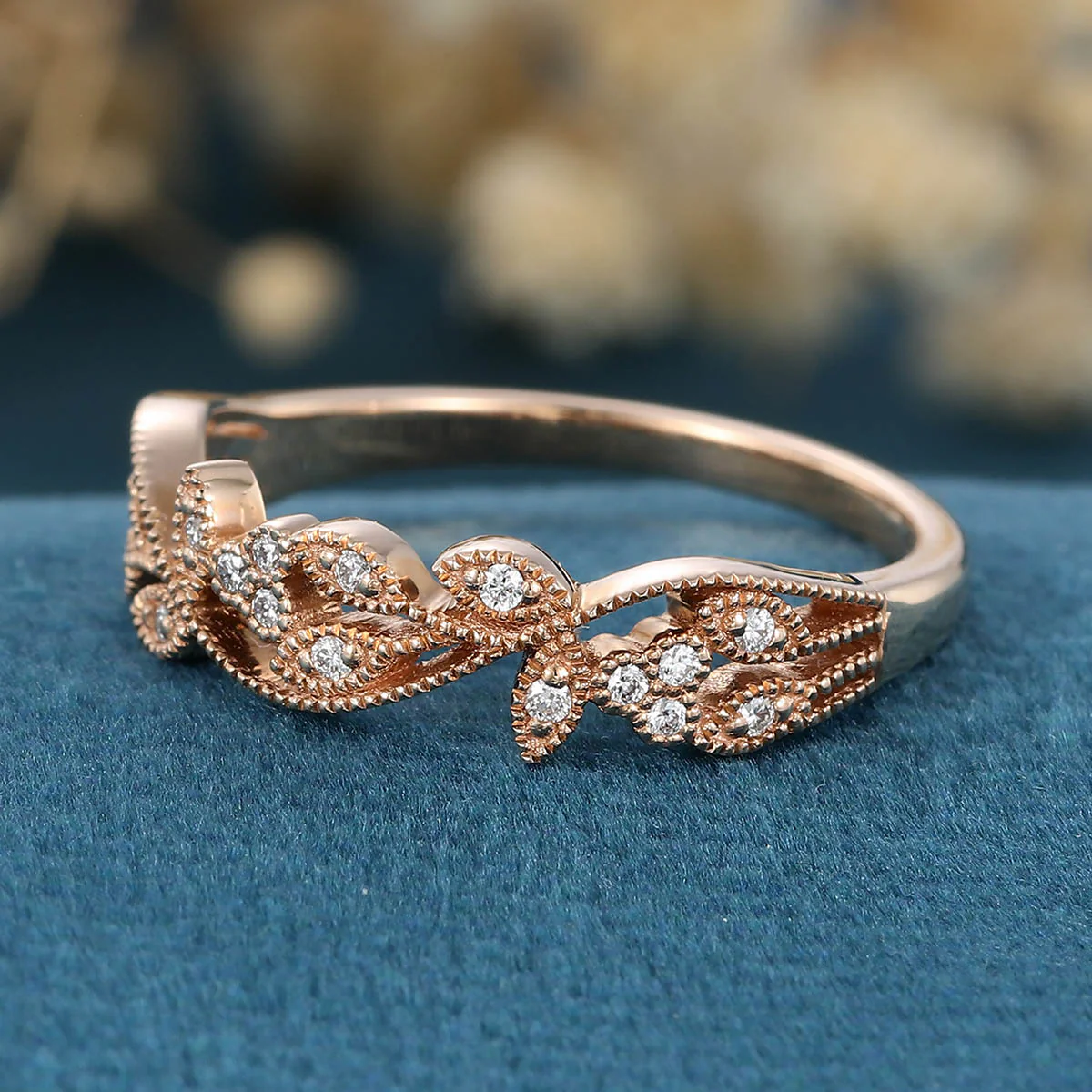 Nature Inspired moissanite | Diamonds Leaf branch stacking Gold wedding ring - Image 5