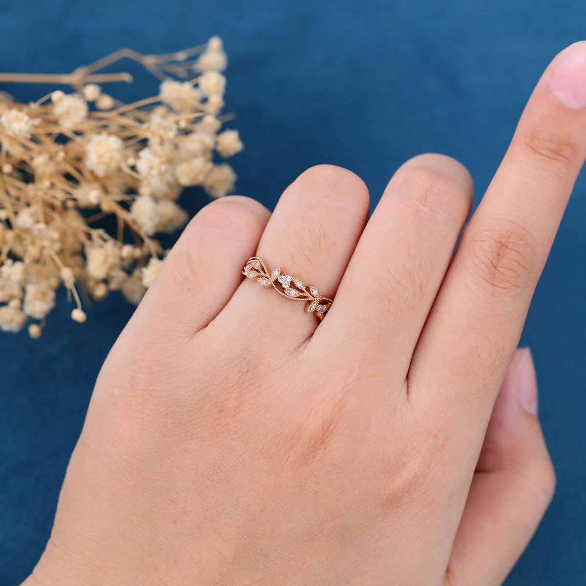 Nature Inspired moissanite | Diamonds Leaf branch stacking Gold wedding ring - Image 6