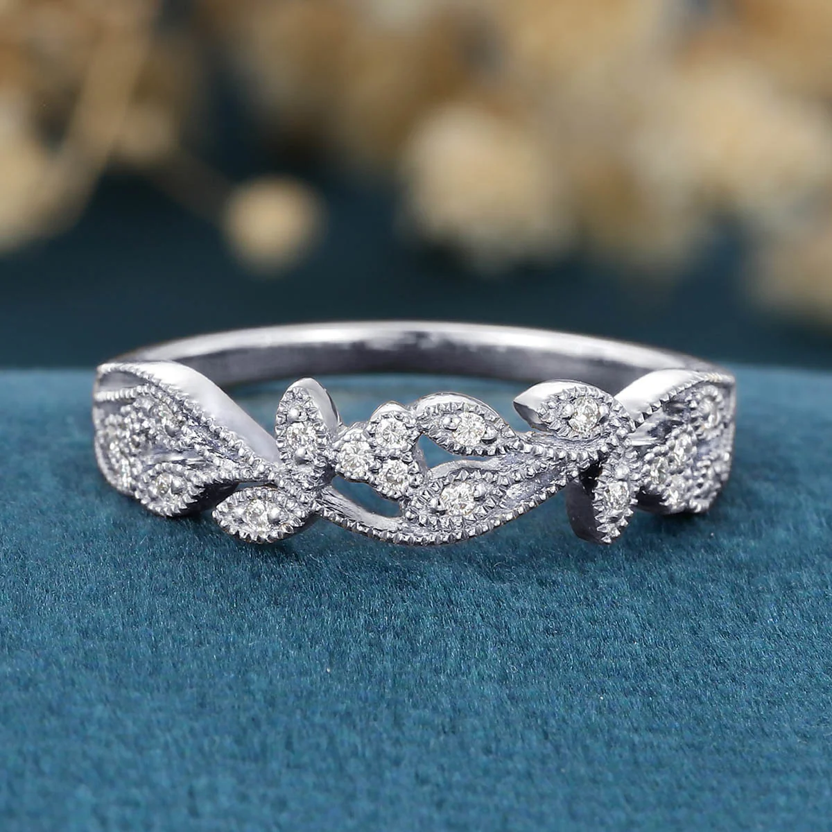Nature Inspired moissanite | Diamonds Leaf branch stacking Gold wedding ring - Image 8
