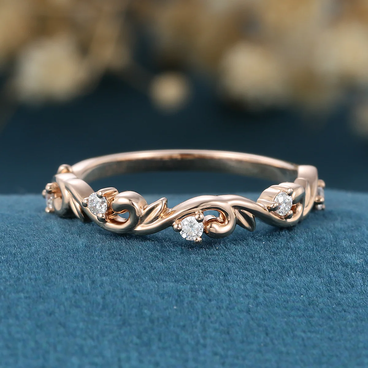 Nature Inspired moissanite | Diamonds Leaf branch stacking Gold wedding ring - Image 3