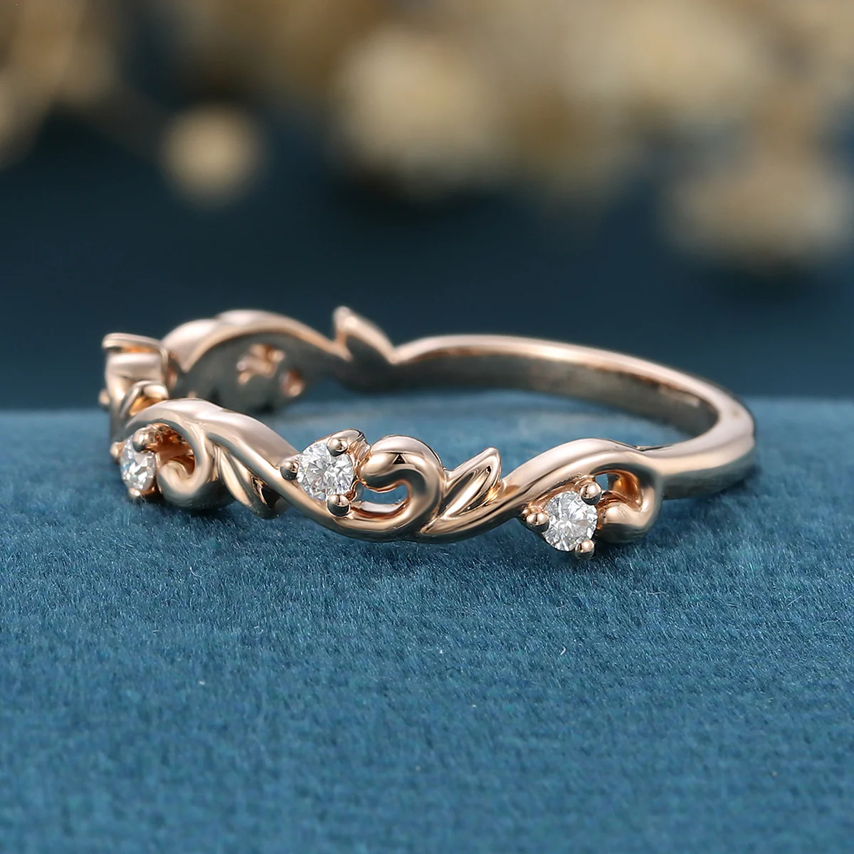 Nature Inspired moissanite | Diamonds Leaf branch stacking Gold wedding ring - Image 5