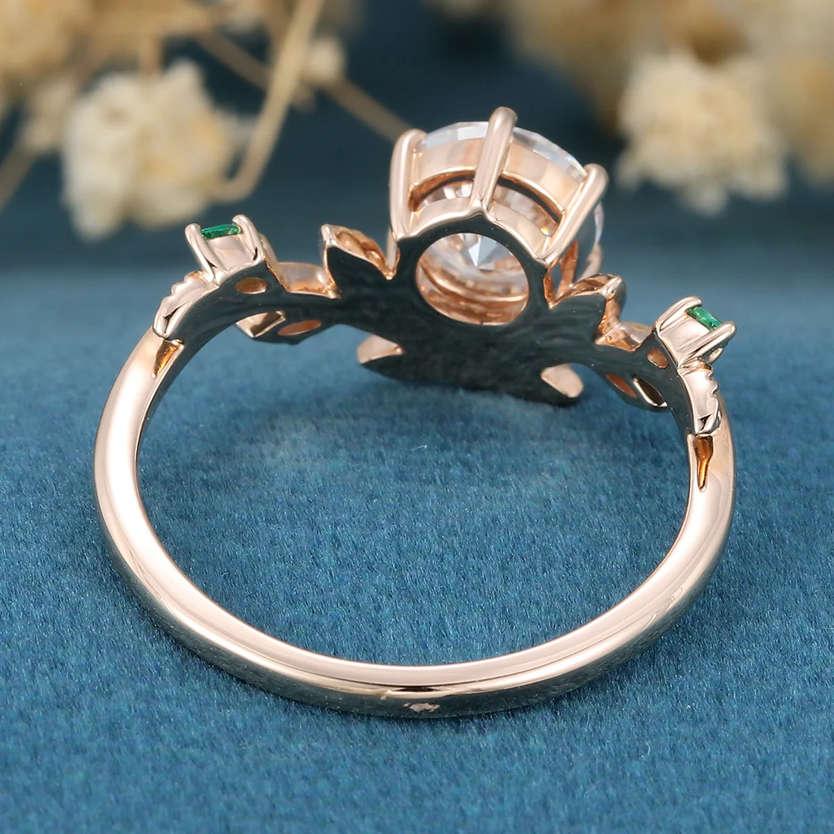 Nature Inspired Round cut Moissanite Leaf Gold ring set - Image 6