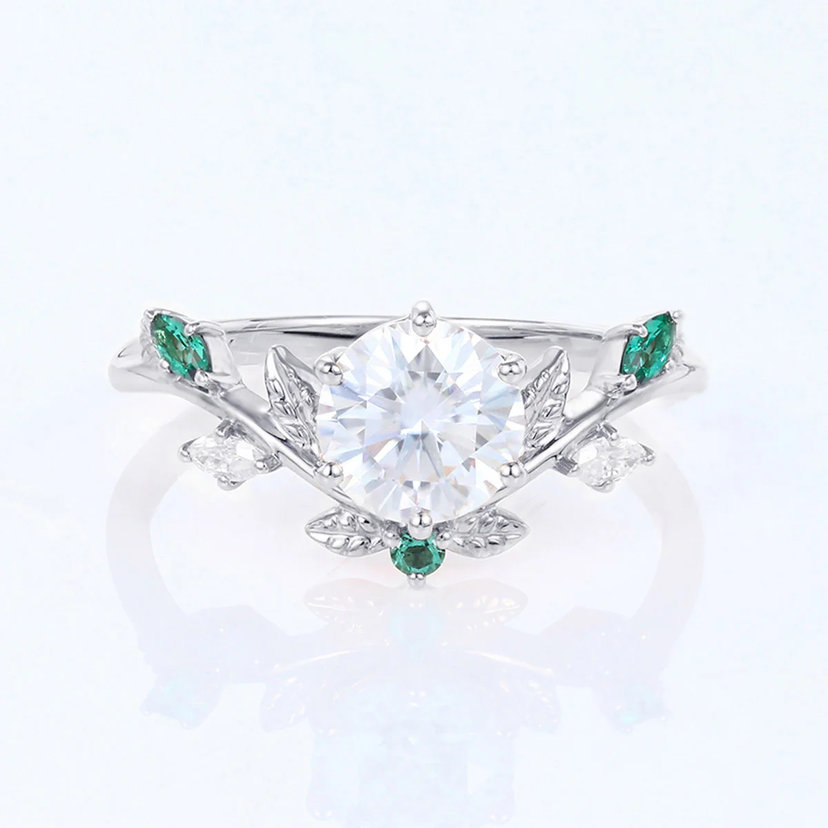 Nature Inspired Round cut Moissanite Leaf Gold ring set - Image 8