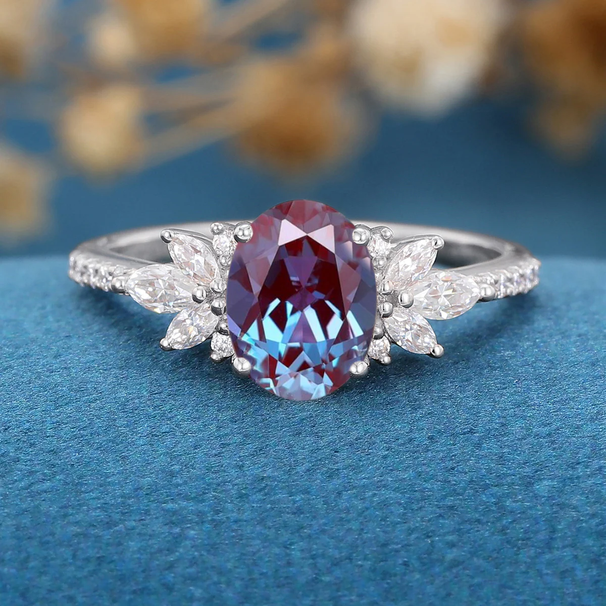 1.5Carat Oval cut Lab Alexandrite | Diamond Engagement ring - Image 10
