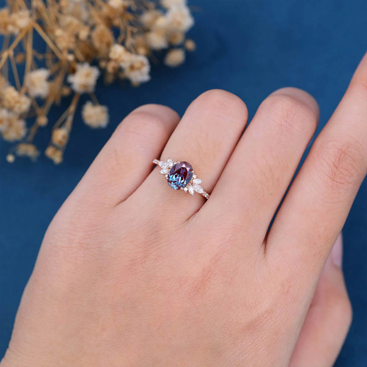 1.5Carat Oval cut Lab Alexandrite | Diamond Engagement ring - Image 2