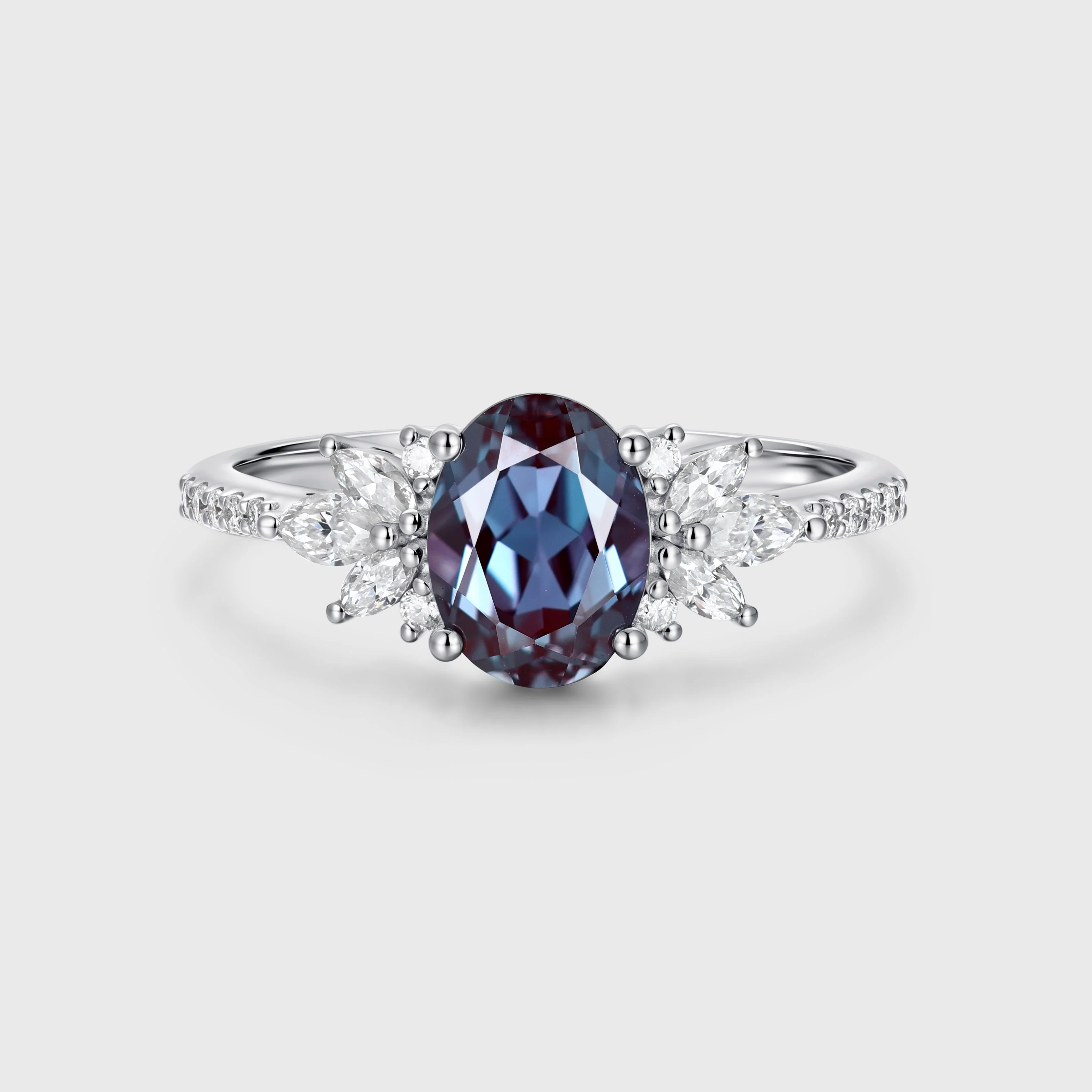 1.5Carat Oval cut Lab Alexandrite | Diamond Engagement ring - Image 3