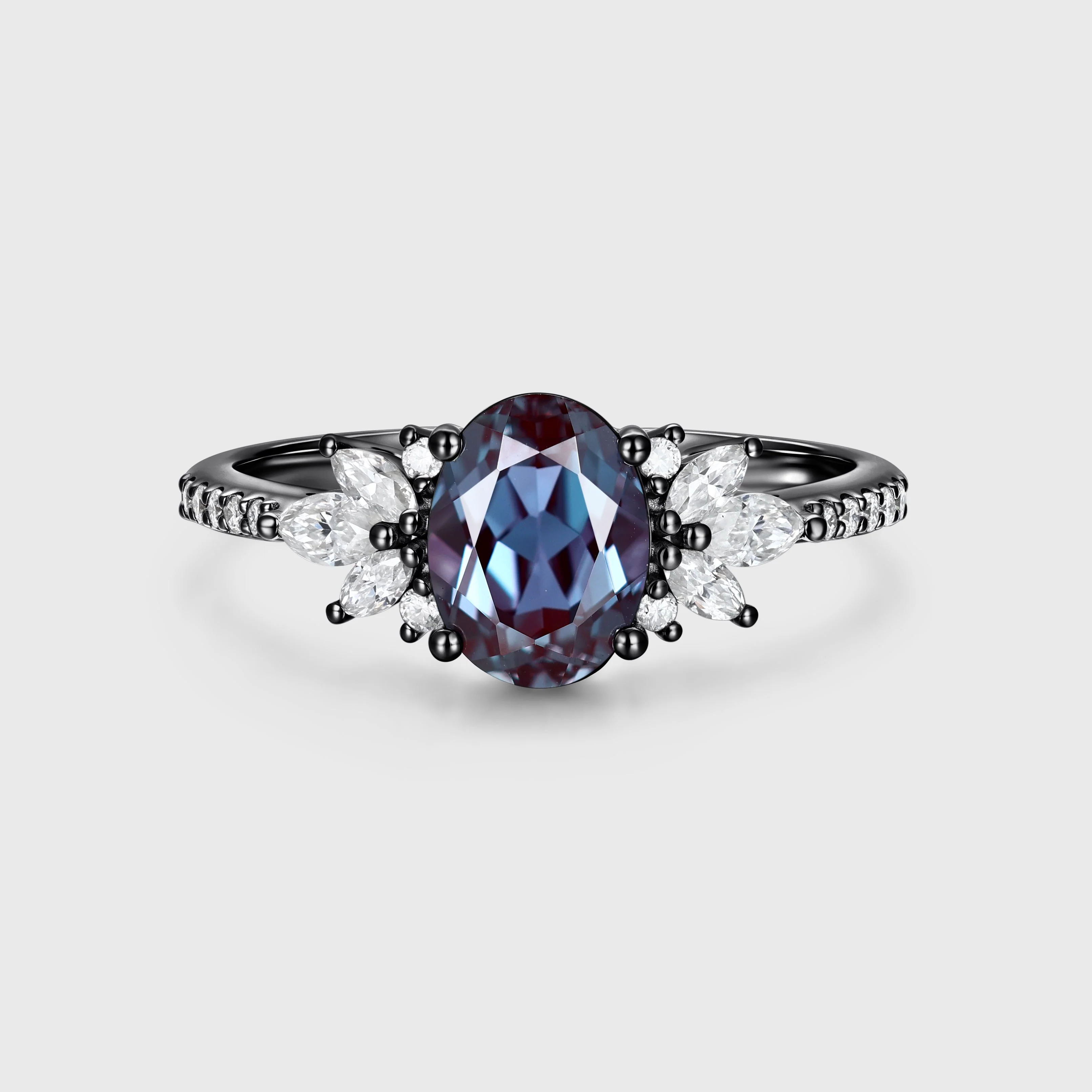 1.5Carat Oval cut Lab Alexandrite | Diamond Engagement ring - Image 4