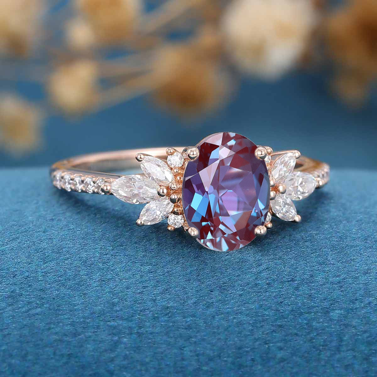 1.5Carat Oval cut Lab Alexandrite | Diamond Engagement ring - Image 5