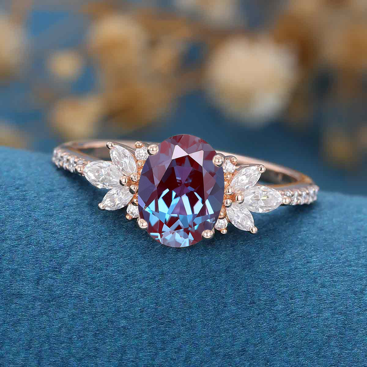 1.5Carat Oval cut Lab Alexandrite | Diamond Engagement ring - Image 6