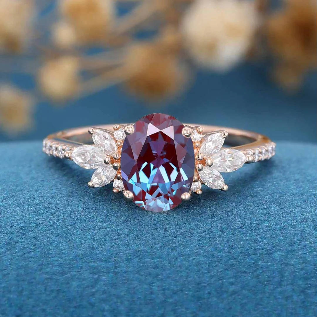 1.5Carat Oval cut Lab Alexandrite | Diamond Engagement ring - Image 8