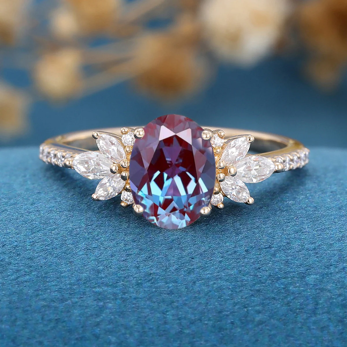 1.5Carat Oval cut Lab Alexandrite | Diamond Engagement ring - Image 9