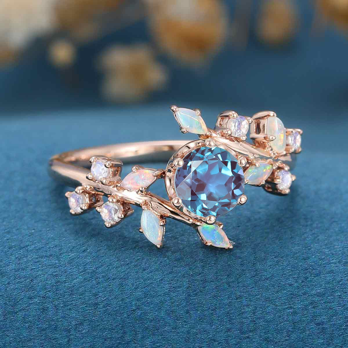 Round cut Lab Alexandrite match Opal | Moonstone Engagement Ring - Image 3