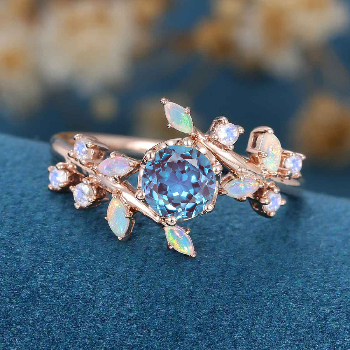 Round cut Lab Alexandrite match Opal | Moonstone Engagement Ring - Image 4