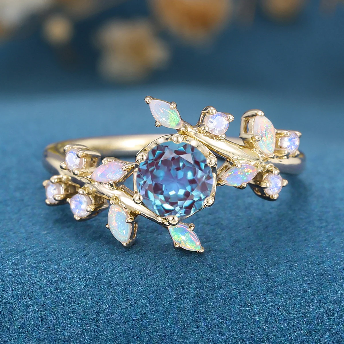 Round cut Lab Alexandrite match Opal | Moonstone Engagement Ring - Image 7