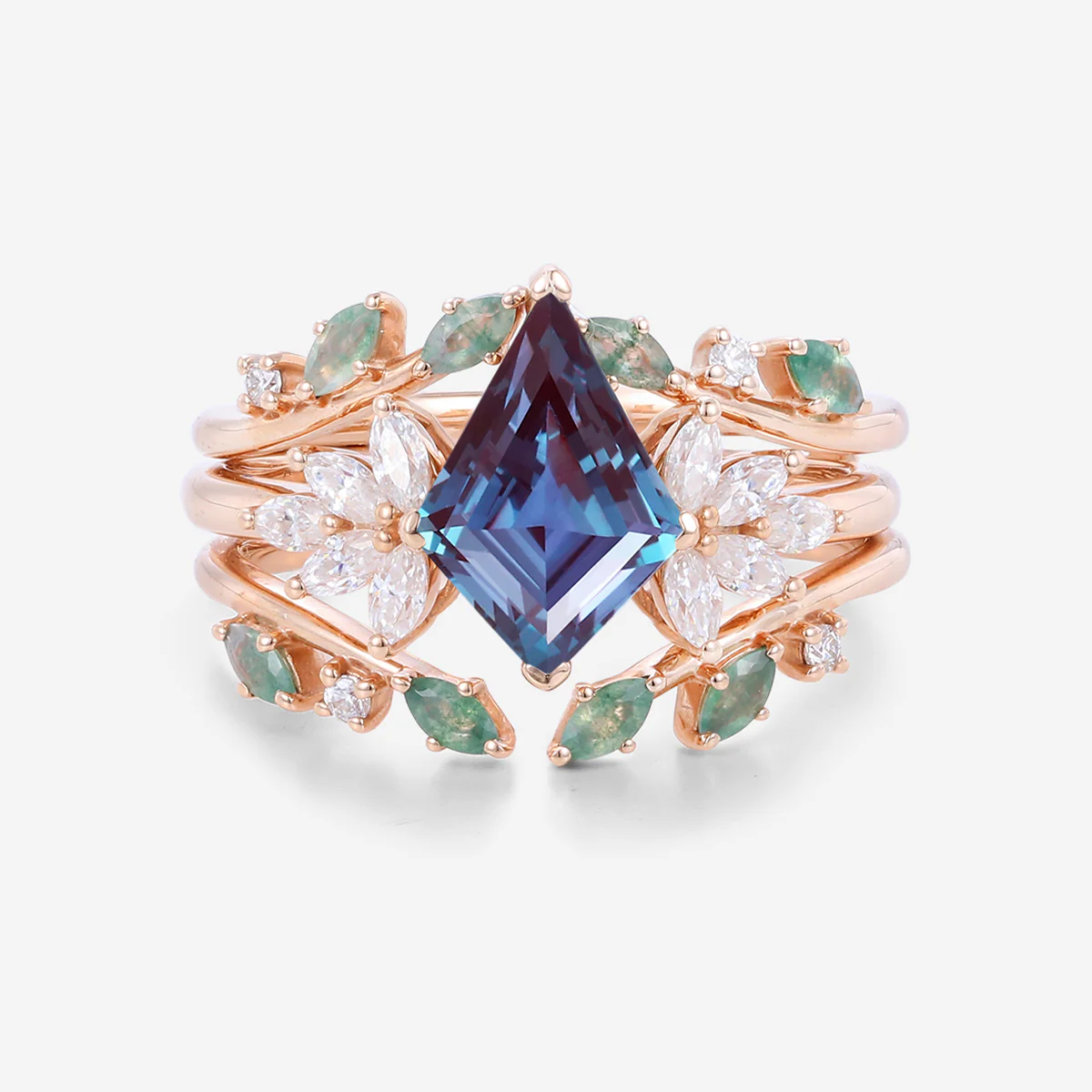 Kite Cut Lab Alexandrite  Ring set