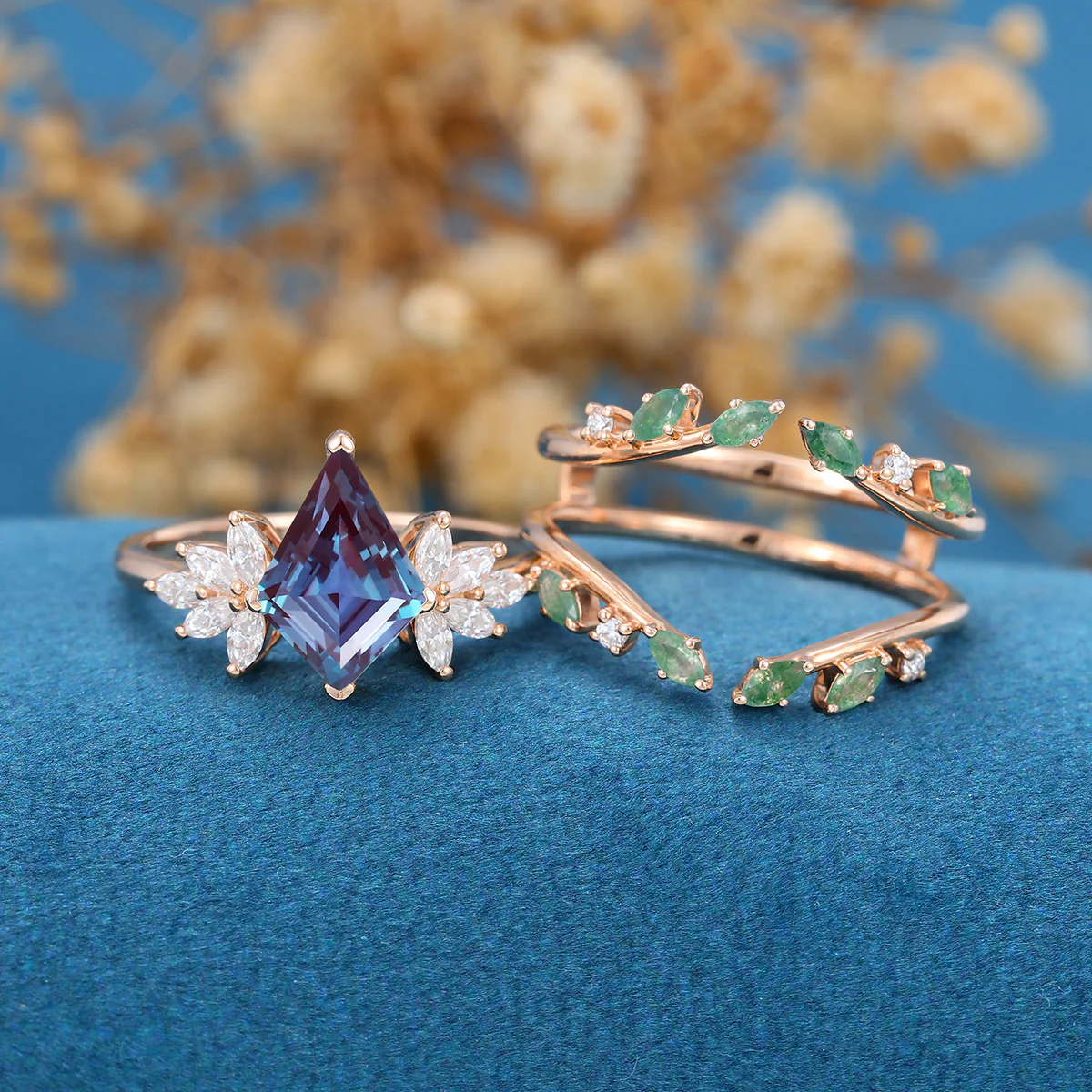 Kite Cut Lab Alexandrite  Ring set - Image 3