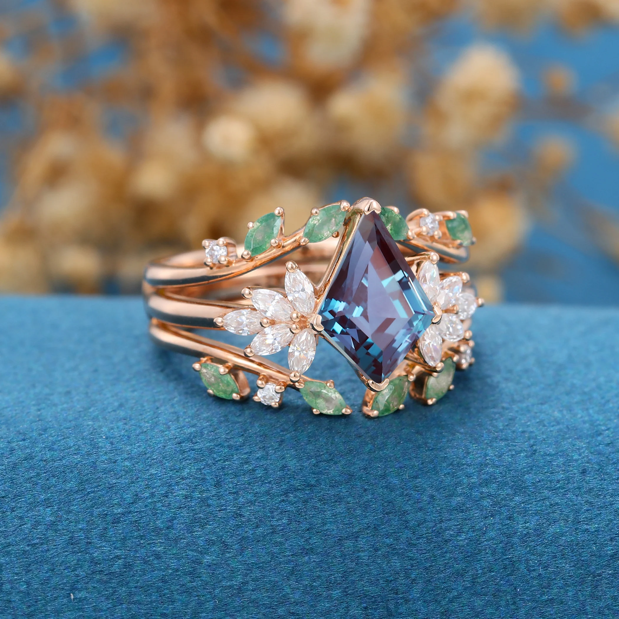Kite Cut Lab Alexandrite  Ring set - Image 5