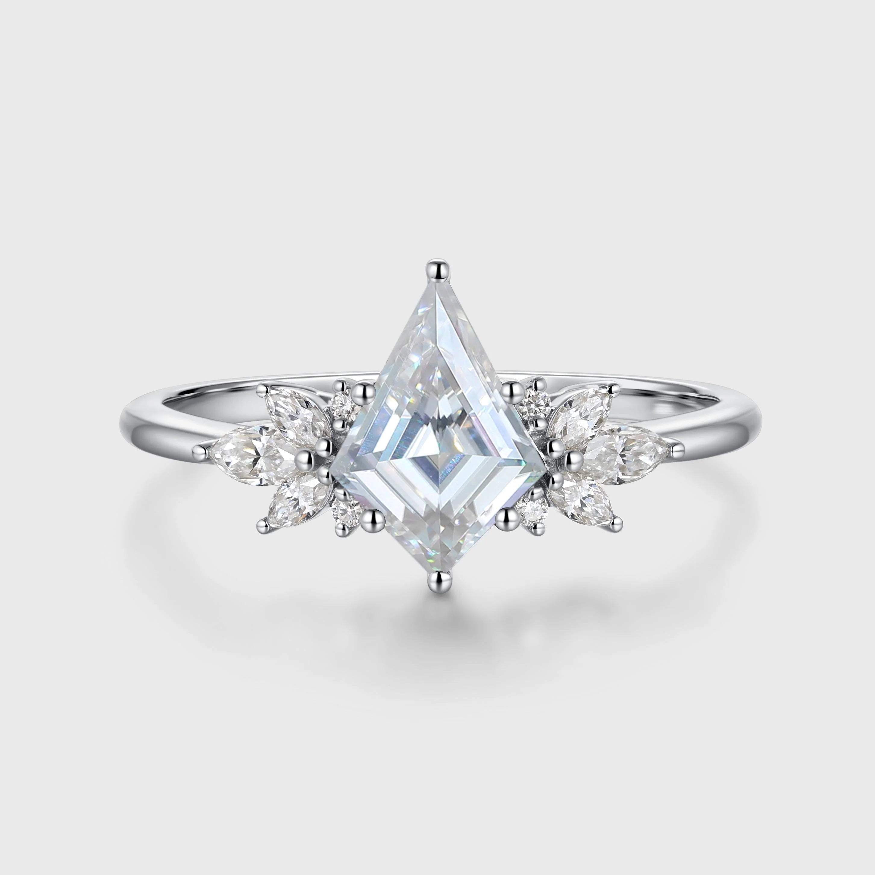 Kite cut Moissanite Cluster Engagement Ring - Image 4