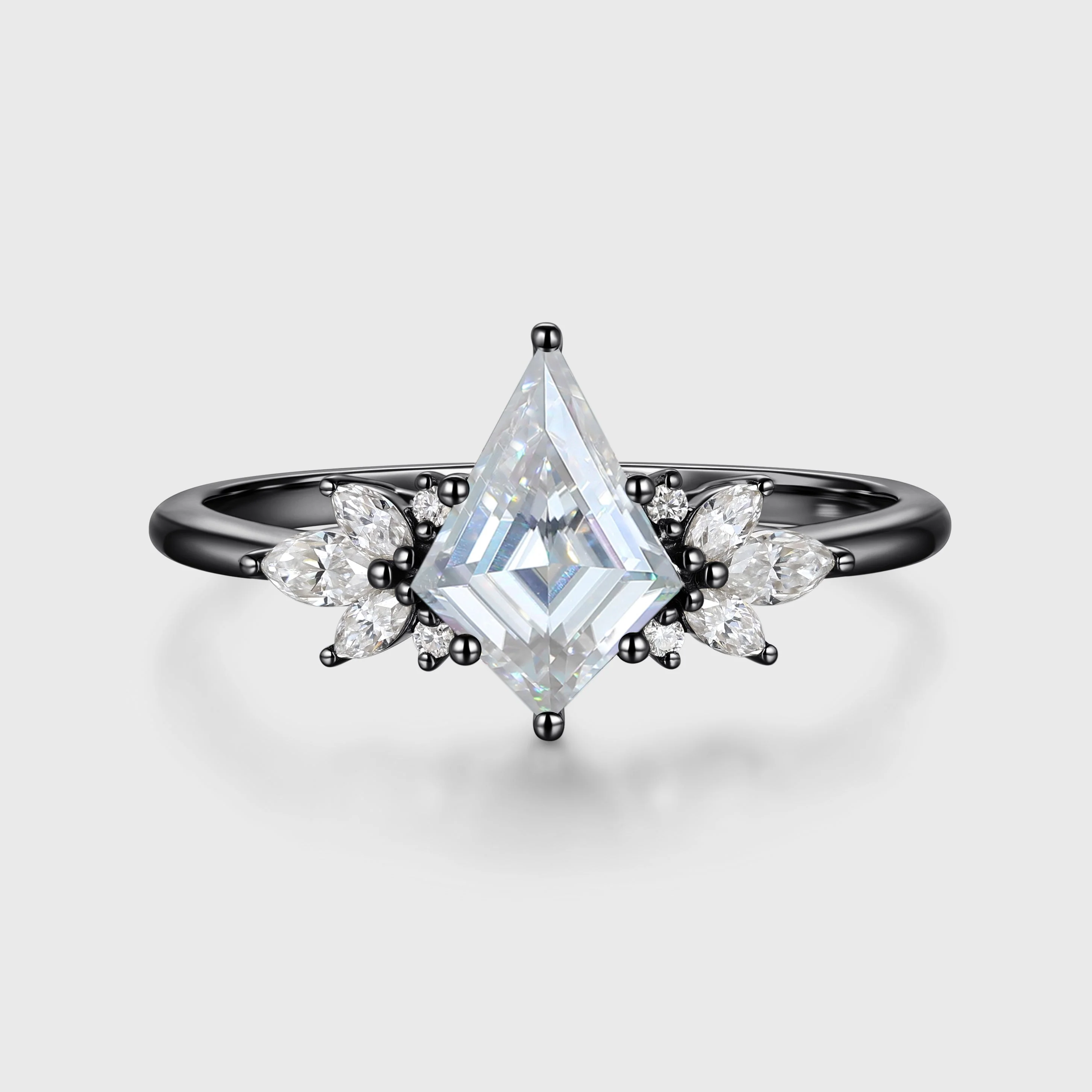 Kite cut Moissanite Cluster Engagement Ring - Image 5