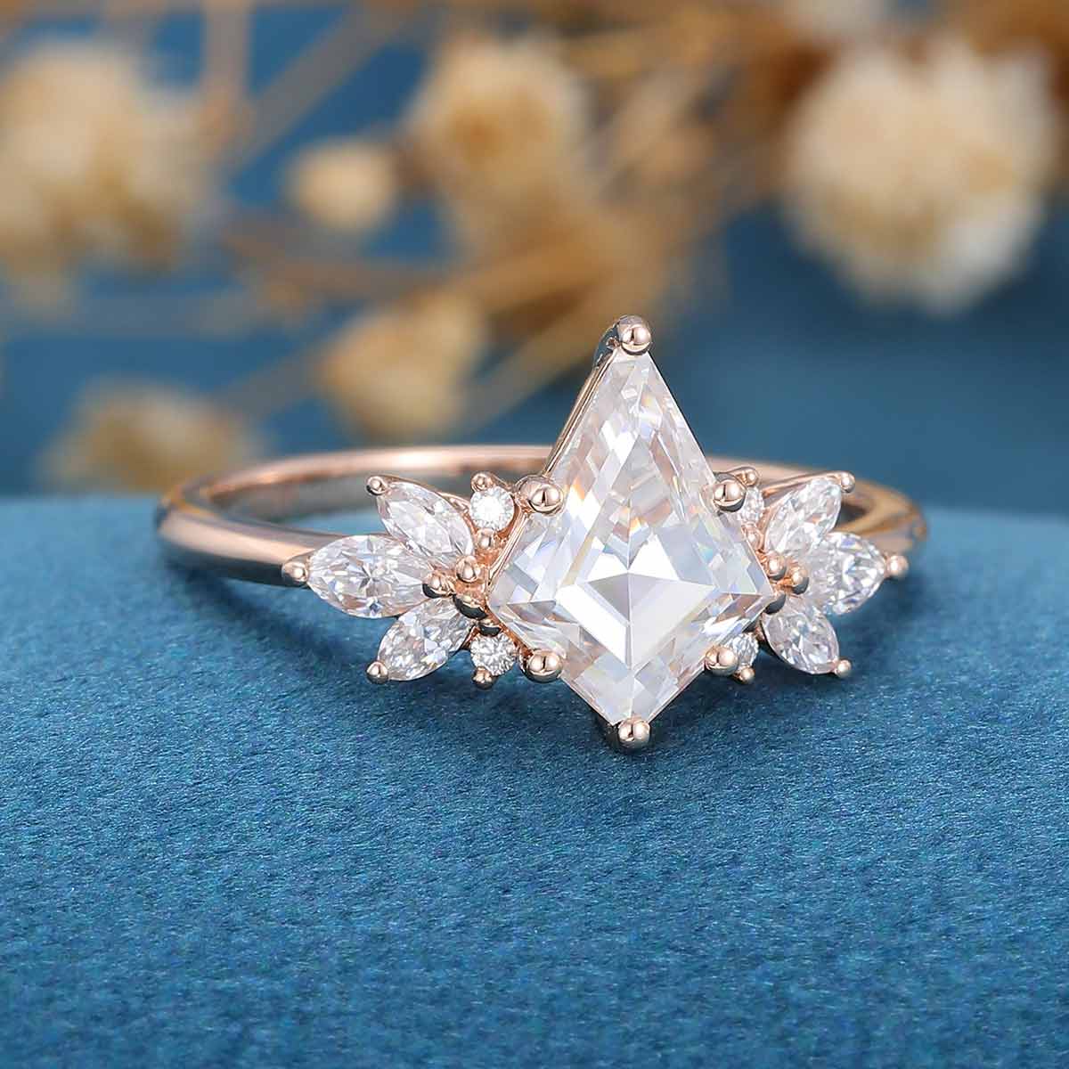 Kite cut Moissanite Cluster Engagement Ring - Image 6