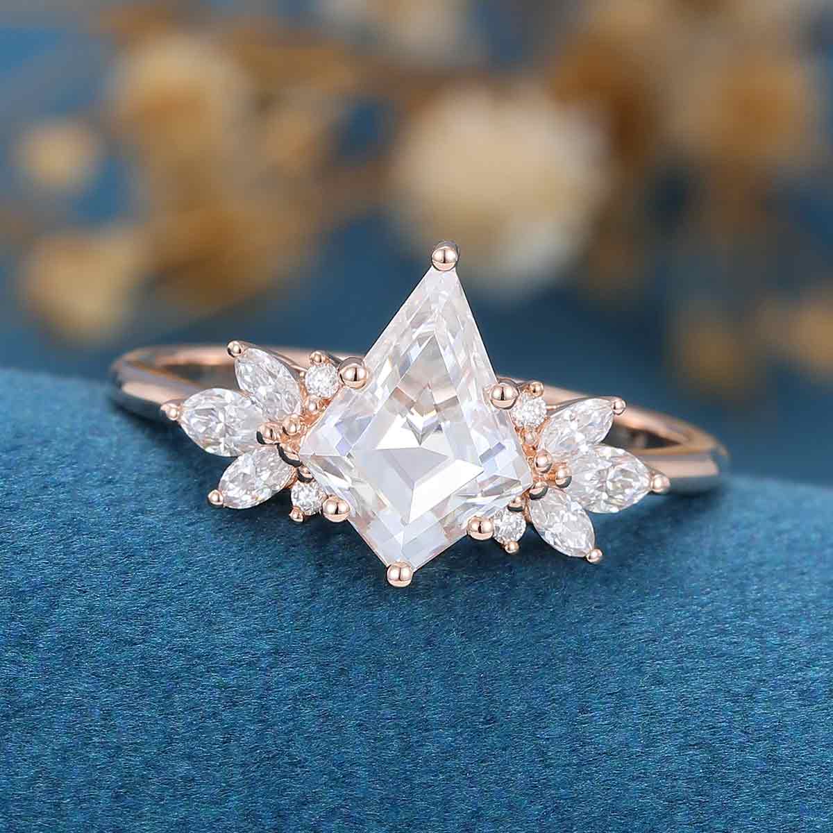 Kite cut Moissanite Cluster Engagement Ring - Image 7