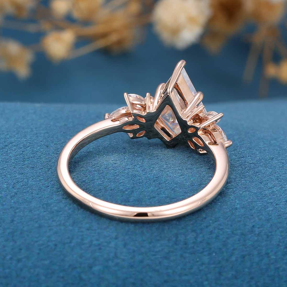 Kite cut Moissanite Cluster Engagement Ring - Image 8