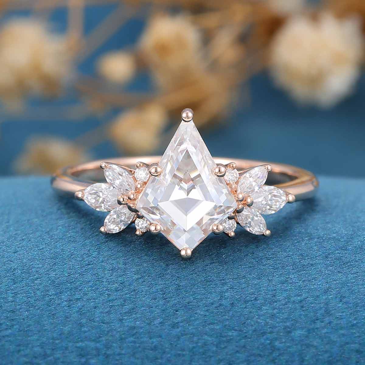 Kite cut Moissanite Cluster Engagement Ring - Image 9