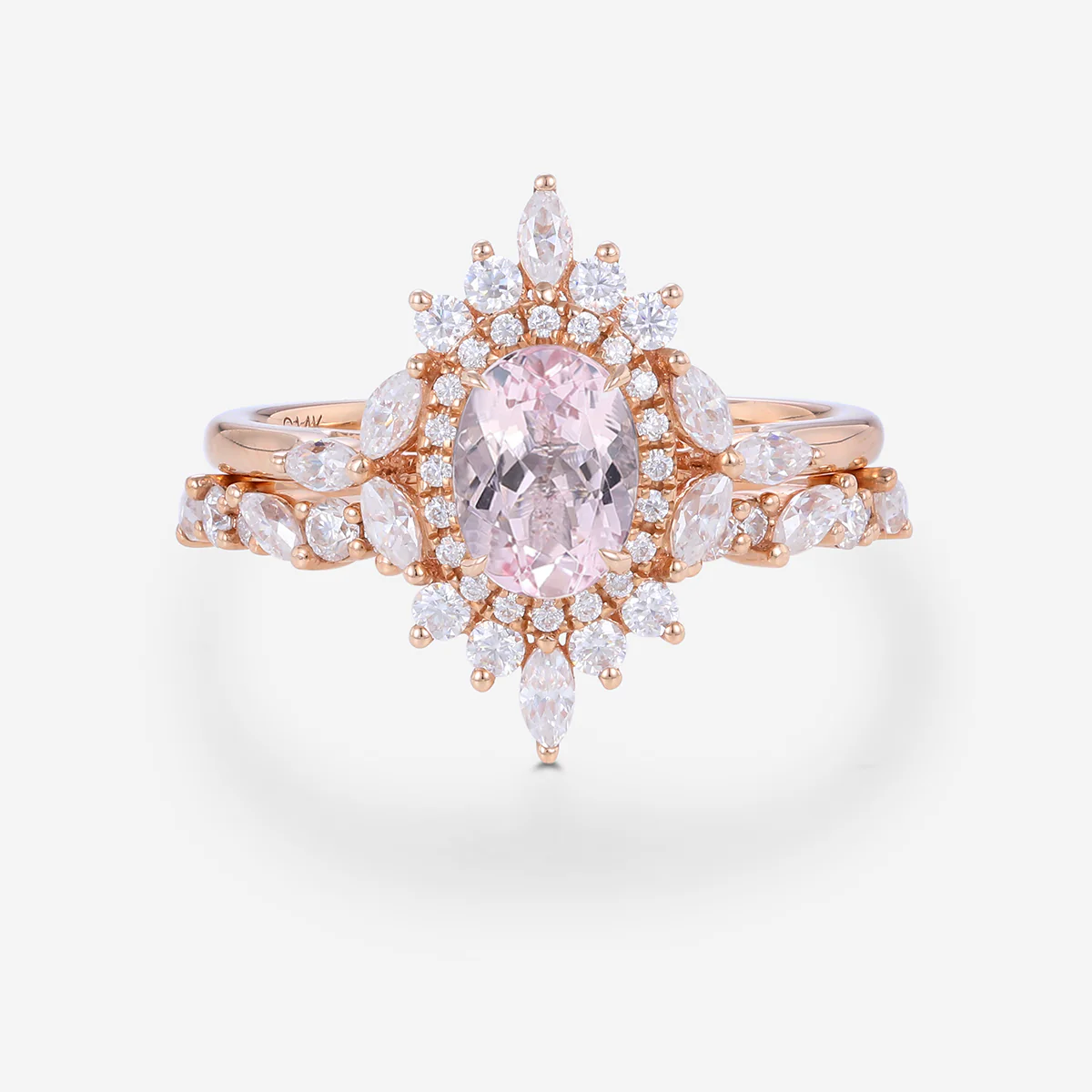 1.0Carat Oval cut Morganite Engagement ring Bridal Set