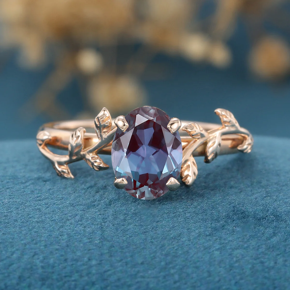 Oval cut Lab Alexandrite Engagement ring - Image 6