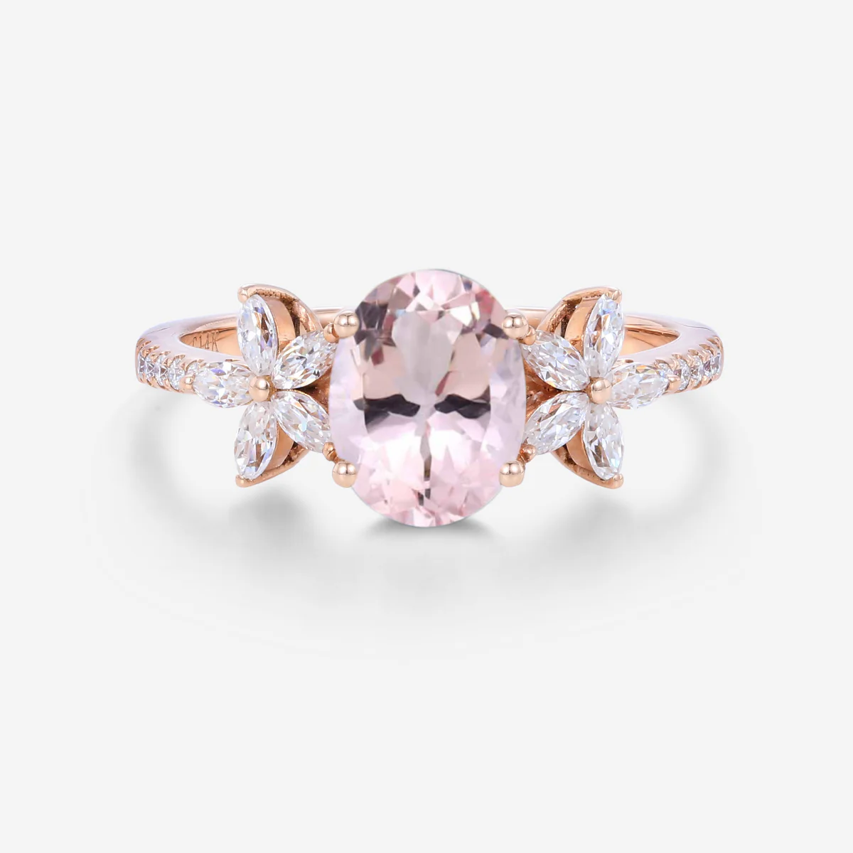 Oval cut Morganite Cluster Engagement Ring