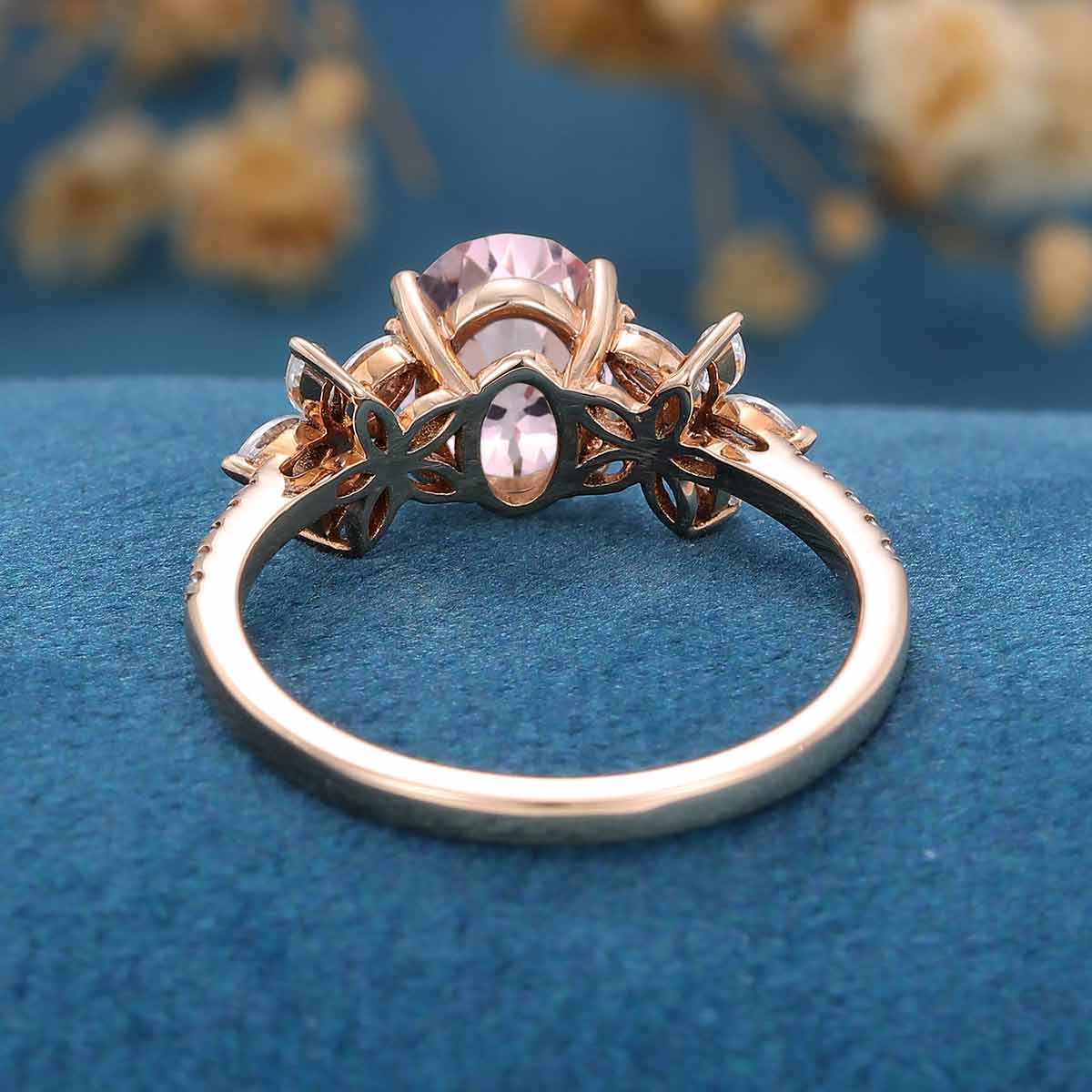 Oval cut Morganite Cluster Engagement Ring - Image 6