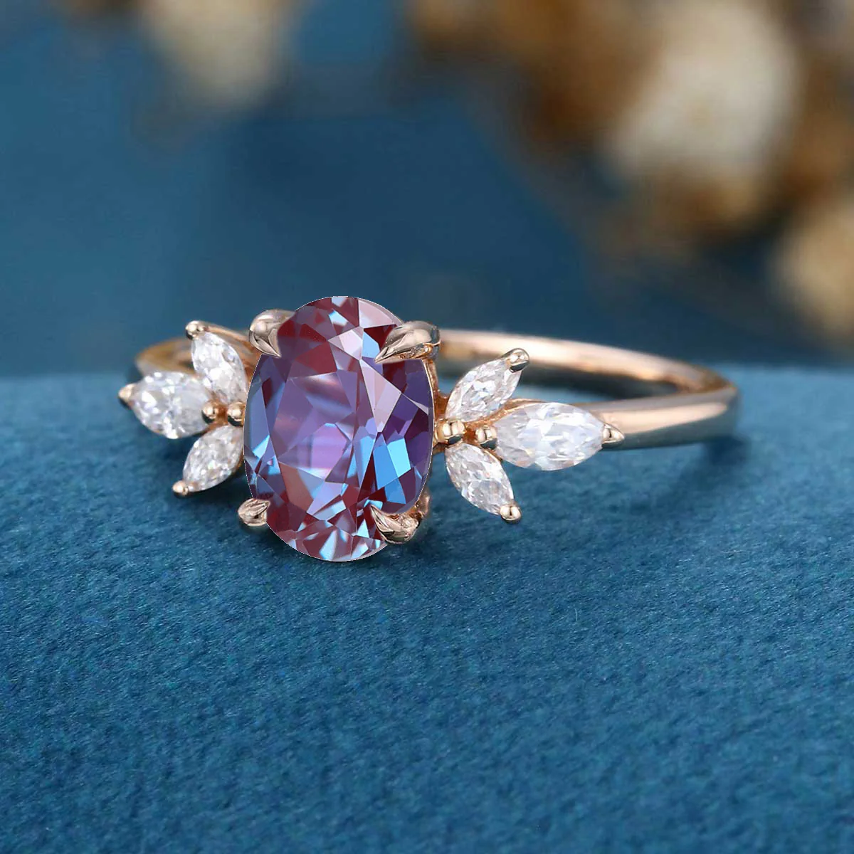 Oval cut Lab Alexandrite | Diamond Engagement ring - Image 5
