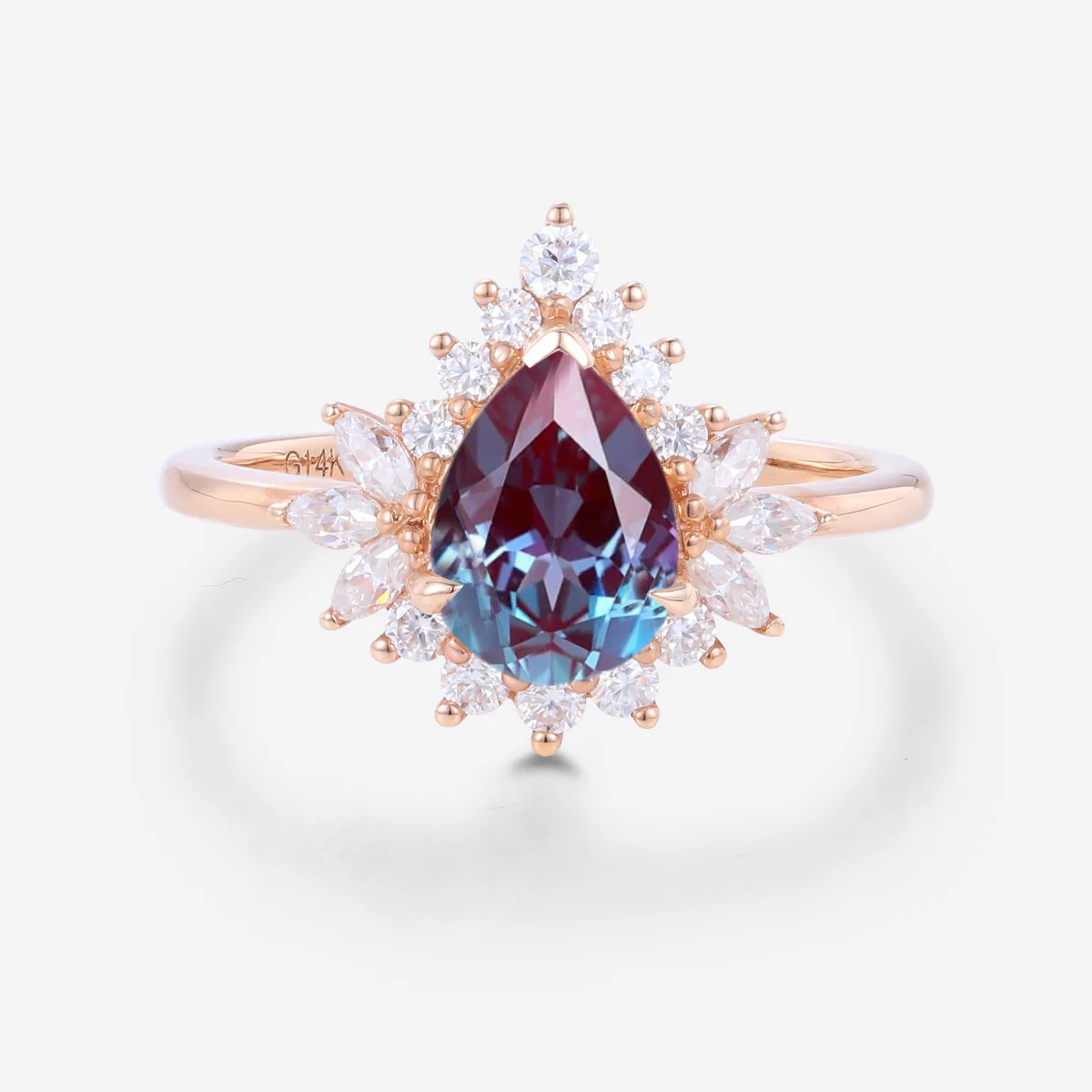 Pear cut Lab Alexandrite | Diamond Engagement ring