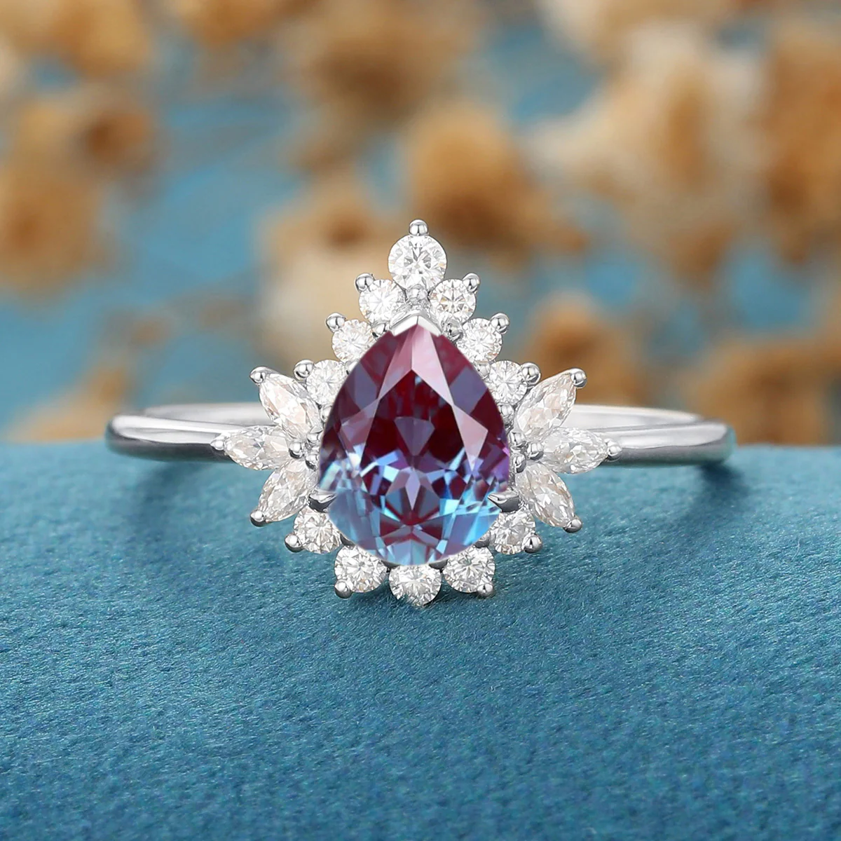 Pear cut Lab Alexandrite | Diamond Engagement ring - Image 8